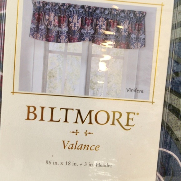 Biltmore Vinifera Navy Floral Cotton Valance Window Treatment 86 x 18 - Picture 2 of 4